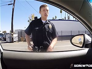 CAUGHT! dark-hued girl gets squirted sucking off a cop